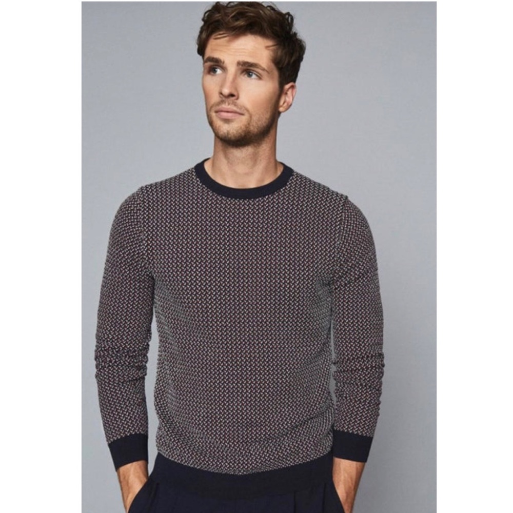 Reiss Luxton Bordeaux Textured Crew Neck Sweater